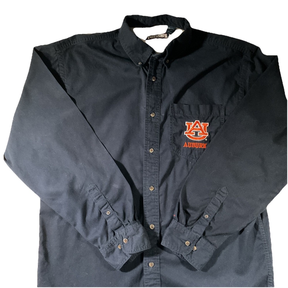 AUBURN TIGERS Button Front Press Box MENS Large SHIRT 100% Cotton War Eagle J33